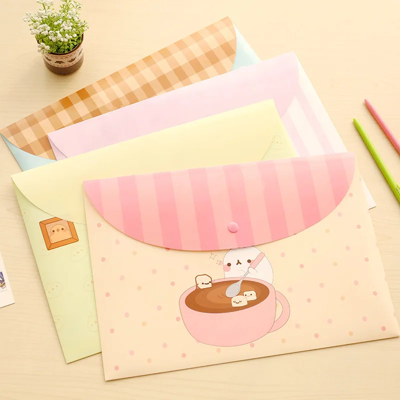 

16pcs candy color kawaii animal flower file holder snap file bag office data collection bag