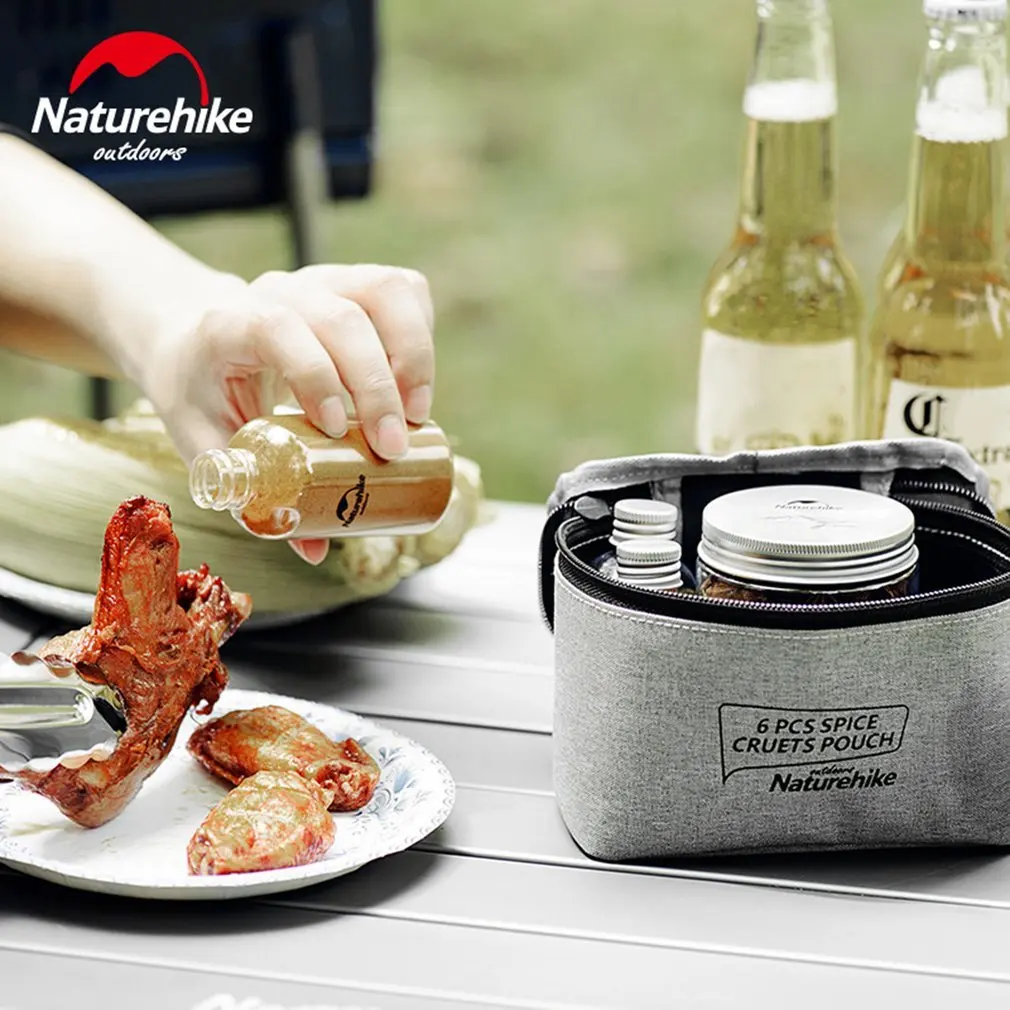 New Naturehike 6pcs Spice Cruets Pouch Seasoning Jar Case Condiment Bottles Set Portable Organize Bag Camping Barbecue Picnic