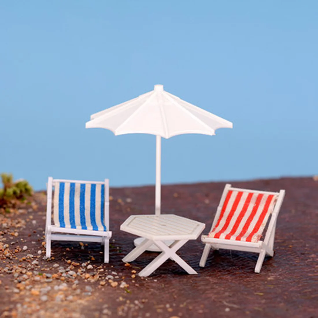  1:50 DIY Sun Umbrella Table With Beach Chair Set Home Decoration For Model Sand Table