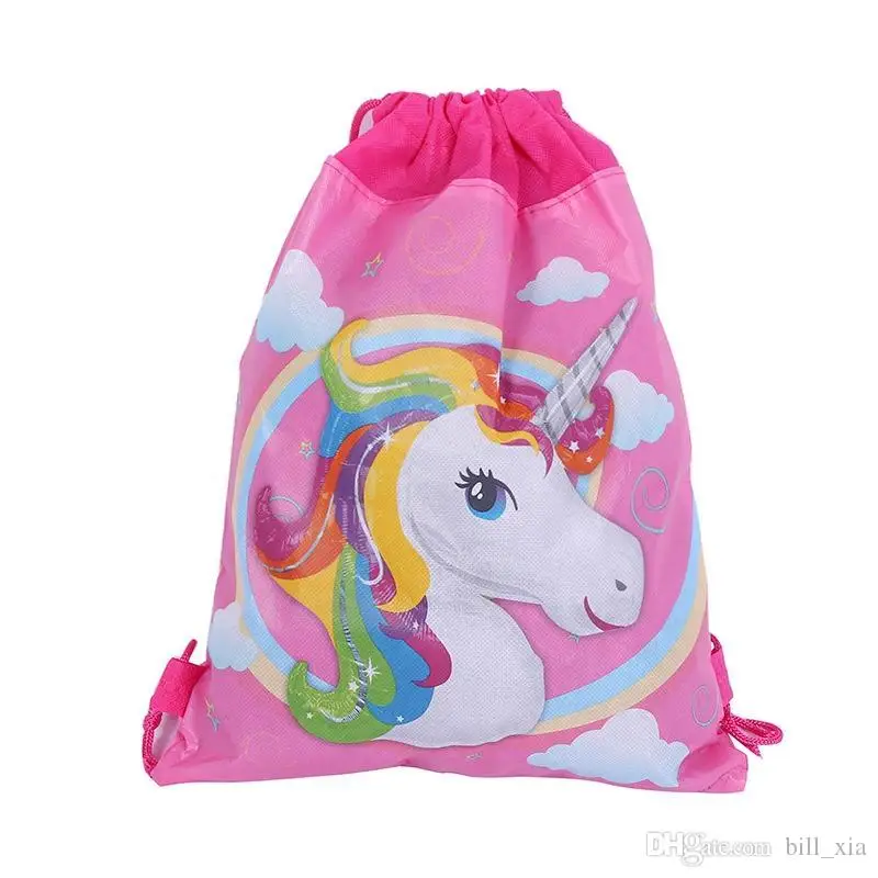 

12pcs/lot Unicorn Drawstring Backpack Girls Princess Kids Theme Party Backpack Candy Bags School backpack Non-woven Cartoon Bag