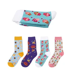 6 пар, женские носки с милым мультяшным принтом, творческая пища, женские носки, омлет, мороженое, пончики, хлеб, повседневные, домашние забавные носки