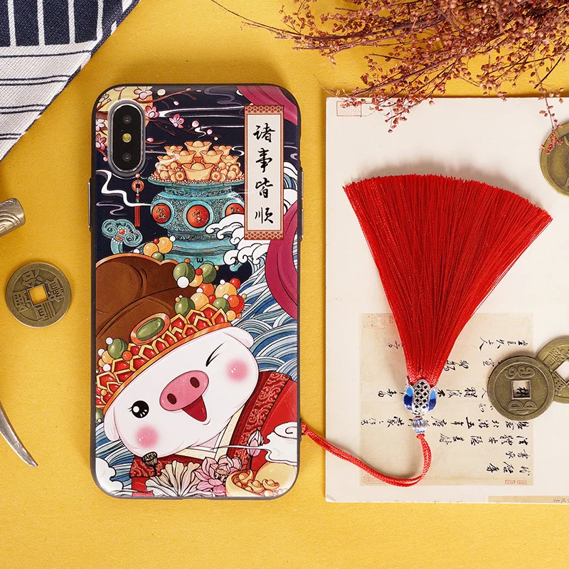 

Chinese style Ancient pig year pattern Phone case For Iphone XS MAX X XR XS 6 6S 7 8 Plus cover case