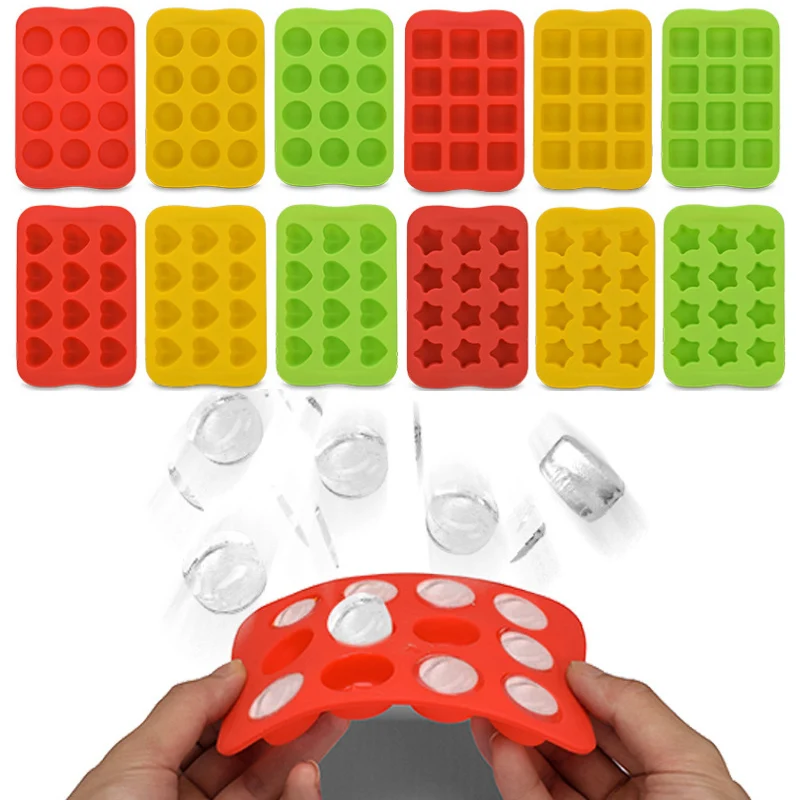 

Hot 12 Grid Cavity Ice Cube Tray Heart Star Ice Cube Mold Food Grade Flexible Silicone Ice Molds for Whiskey Cocktai