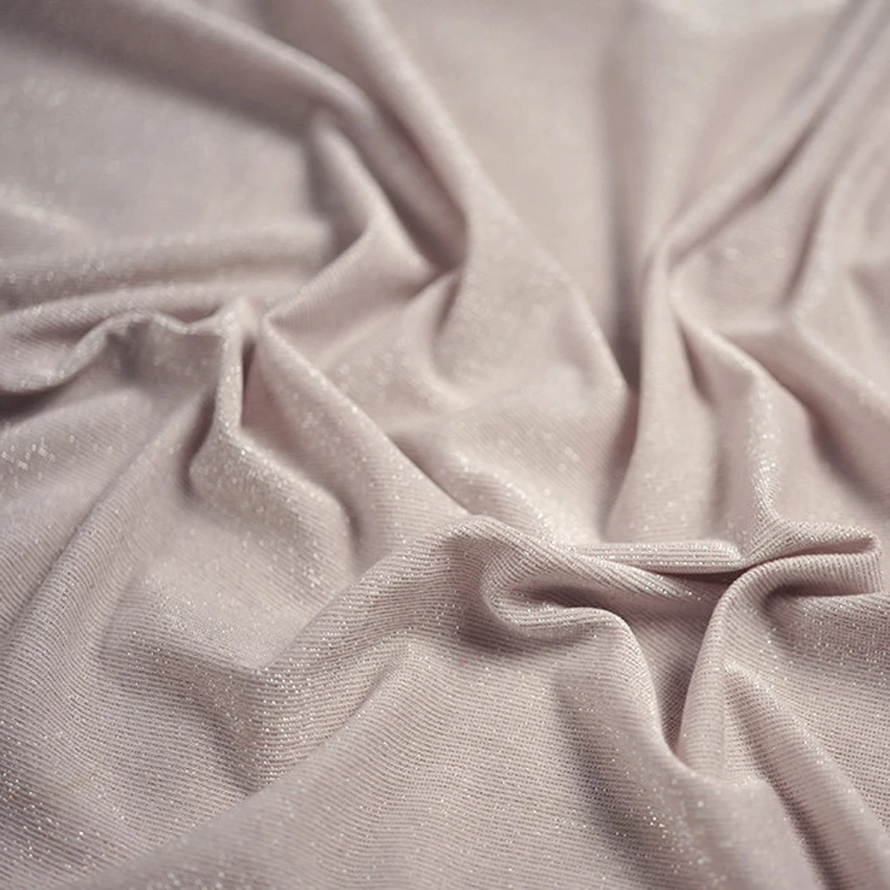 

50cm*148cm Pink Shiny Knit Metallic Yarn Fabric For Dress Telas Stretch Linen Cotton Jersey Cloth material