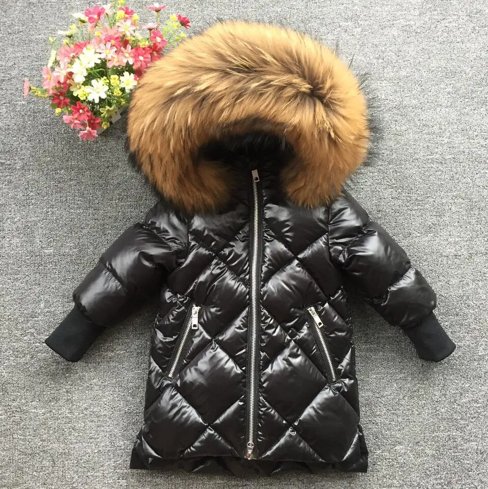 

Children Winter Big fox Fur Clothes Jackets Coats Girls boy mother Down clothes Hoodie long coat Russia Winter Snow Wear Parkas