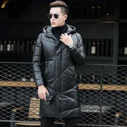 AYUSUE Geniune кожа куртка Для мужчин Одежда высшего качества кожа овчины вниз пальто с капюшоном зима теплый утолщение chaqueta invierno MF421