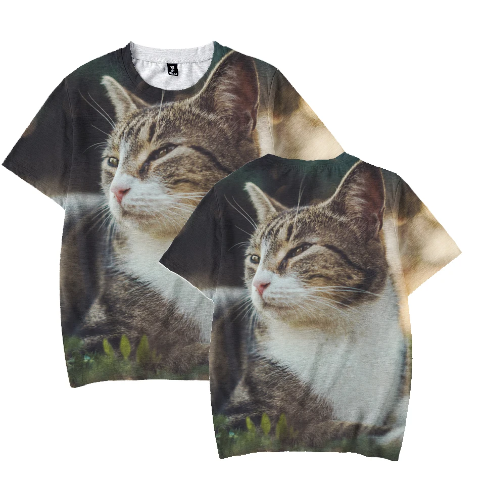 

Men Women Fitness Printed Clothes With Cats T-shirt Short-sleeved Shirt Round Neck Fashion Kawaii Casual Tops