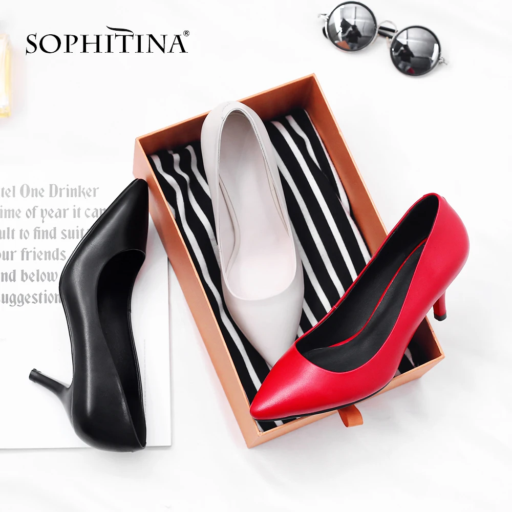 

SOPHITINA Sexy High Thin Heels Pumps Pointed Toe Slip-on High Quality Cow Leather Shoes Hot Sale Elegant New Women's Pumps MO78