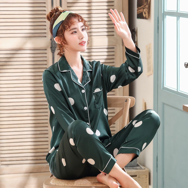 JULY'S SONG женский пижамный комплект из 2 предметов из искусственного шелка и сатина, пижама с длинными рукавами, пижама в горошек, костюм, пижама с принтом