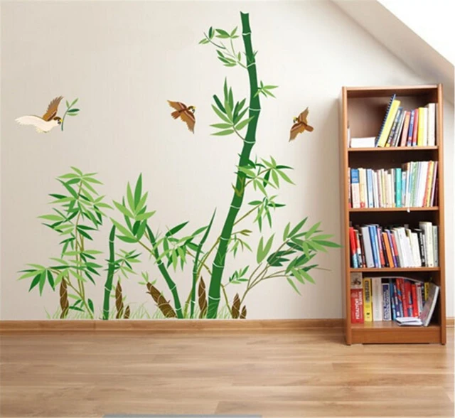 Green Bamboo And Flying Birds Wall Decals Living Room Bedroom Green Bamboo And Flying Birds Wall Decals Living Room Bedroom Removable Stickers Murals