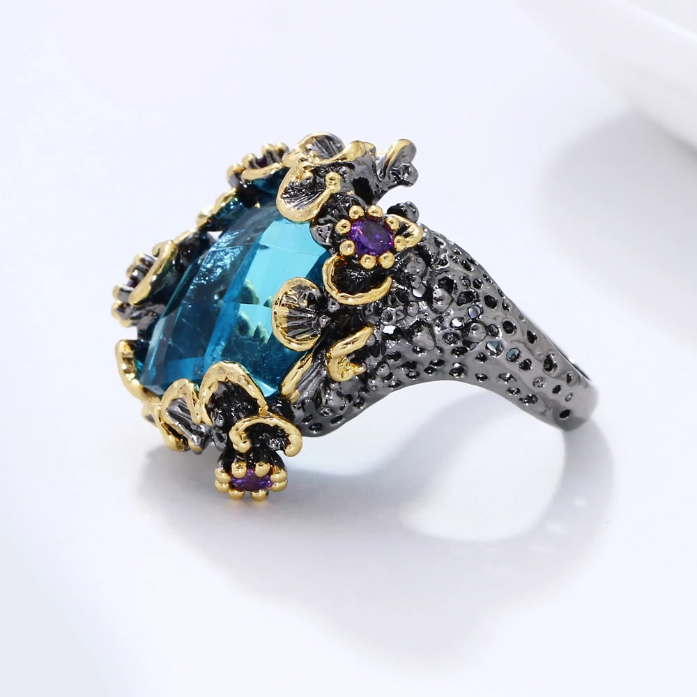 New High Quality Big Blue Stone Ring Lead Free Setting with AAA Cubic Zirconia Fashion rings Free shipping