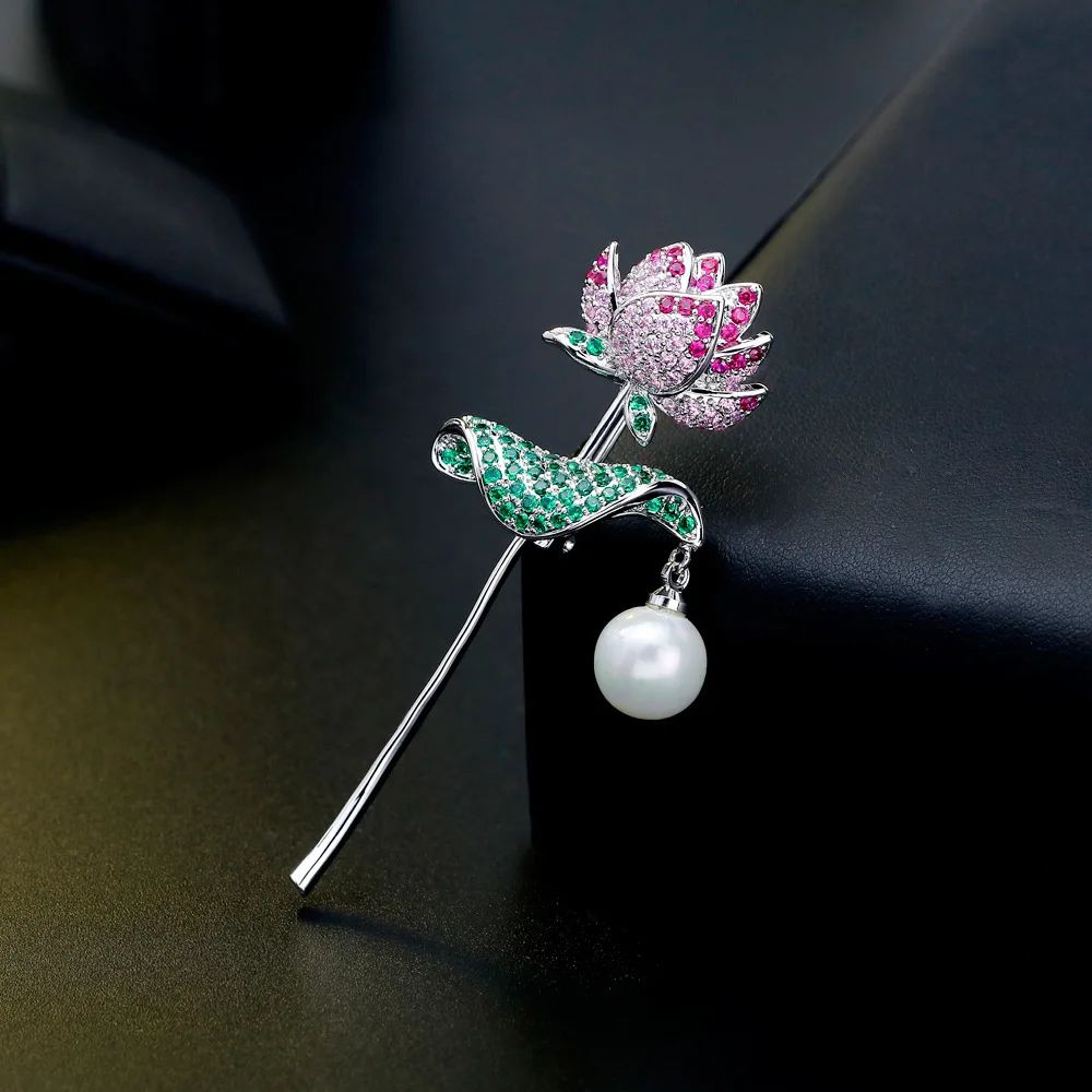 

Parmalambe High Quality Colorful Zircon Encrusted Bouquet Brooches With Pearl Pins For Women Jewelry Fashion Women Accessories