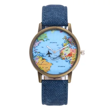 

Creative Design Quartz Watch Women Men Airplane Hour Hand Denim Fabric Strap Personality Trend Clock Wristwatch Drop Shipping