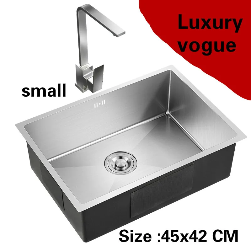 

Free shipping Apartment luxury small kitchen manual sink single trough durable 304 stainless steel standard hot sell 45x42 CM