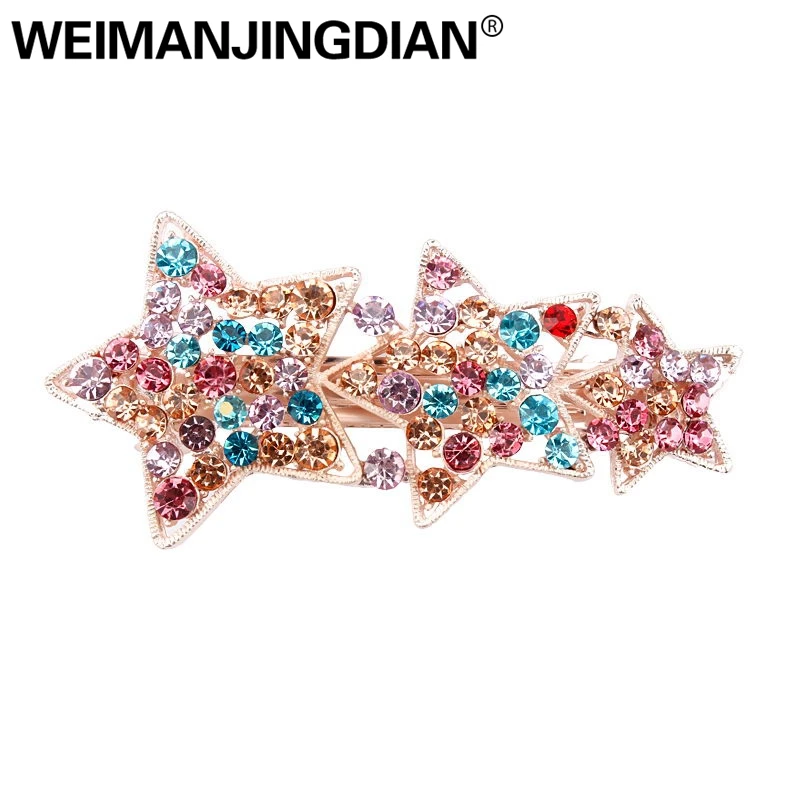 WEIMANJINGDIAN Прямая с фабрики разноцветные хрустальные стразы три звезды заколки для волос аксессуары для женщин ювелирные изделия подарок