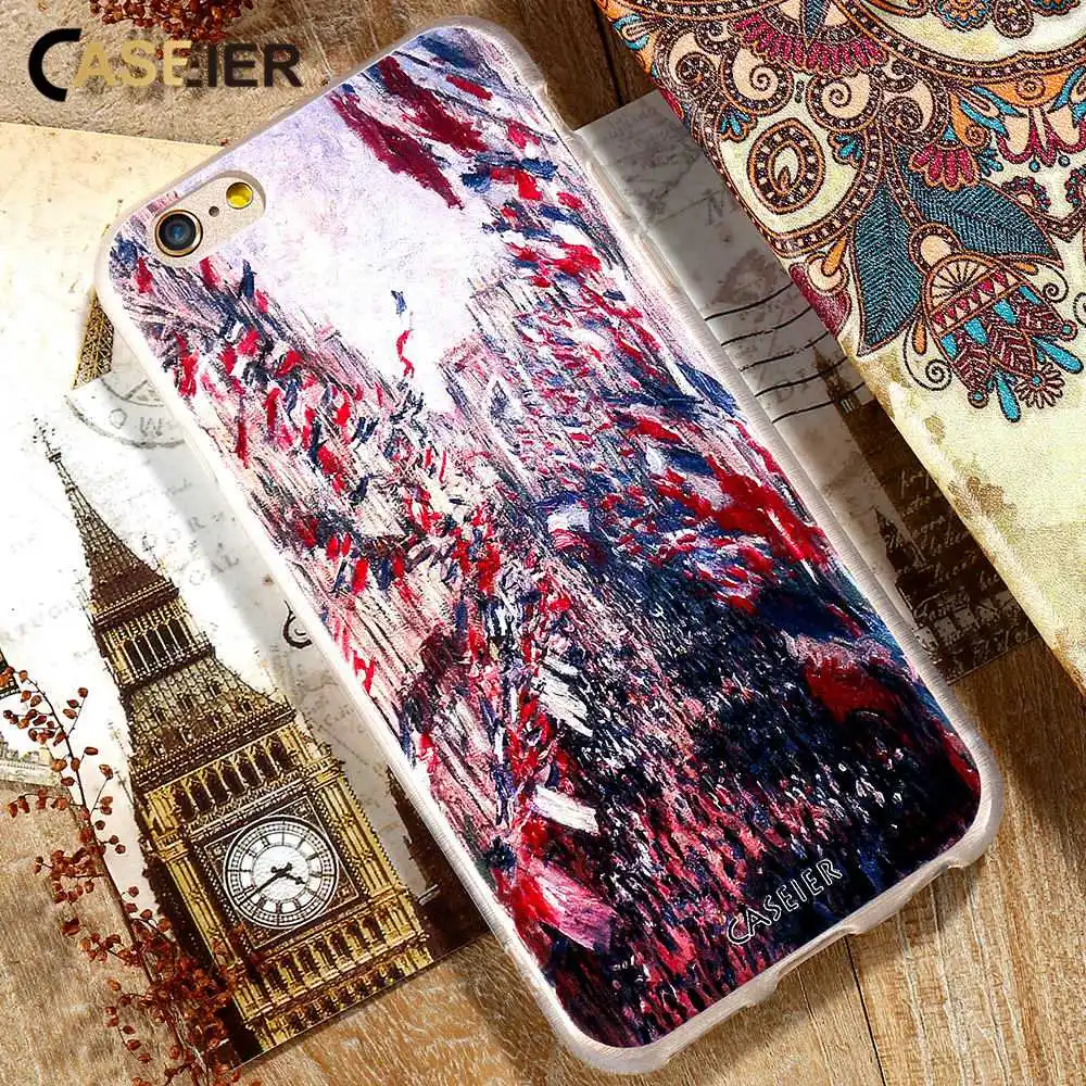 CASEIER Super Soft Phone Case For iPhone 5 TPU Silicone Cases 5s SE Emboss Monet Painting Fundas Capinha Accessories |