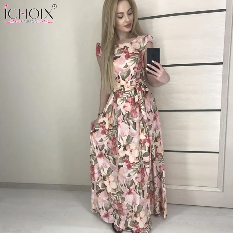 

2019 Summer Women Long Dress Vintage Evening Party Floral Print Maxi Dresses Boho Elegant Floor length Dress vestidos