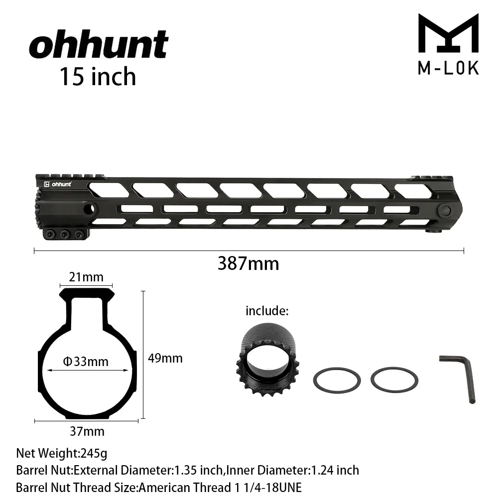 Ohhunt Tactical AR15 поплавок M-LOK Handguard " 9" 1" 12" 13," 15" Пикатинни Вивер рейка с стальной бочкой гайка