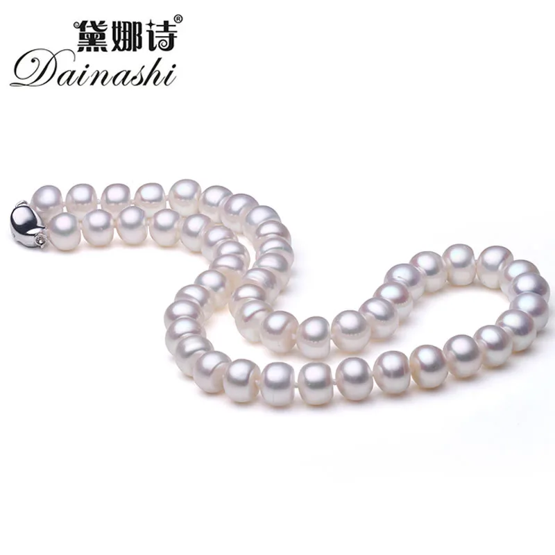 Dainashi Top Quality AAAA High Luster 6-11mm Natural Freshwater Pearl Necklace For Women Wedding Gift, 45cm 925 Silver Clasp - Цвет камня: Белый