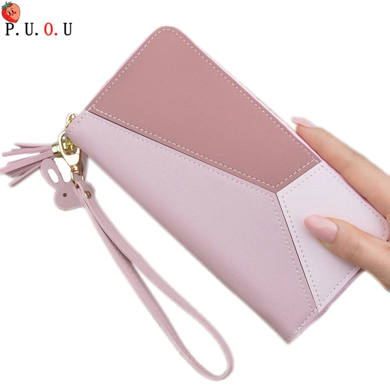 

Splice Women Clutch Pink Blue Wallets Phone Pocket Purse Card Holder Patchwork Women Long Wallet Lady Fashion Short Coin Burse 6