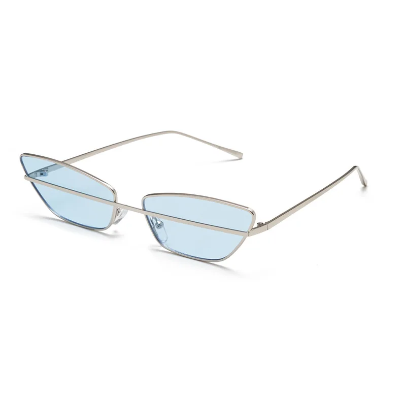 Женские солнцезащитные очки в стиле панк, кошачий глаз, модные очки, новые, индивидуальные, металлические, квадратные, фиолетовые, синие, тренд UV400 1 - Цвет линз: Silver.Blue