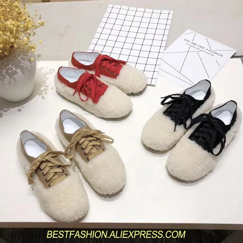 

Real Fur Winter Shoes Women Mixed Colors Thick Platforms Shoes 2018 Lace Up Ultra Women Sneakers Mesh Leather Casual Women Shoes