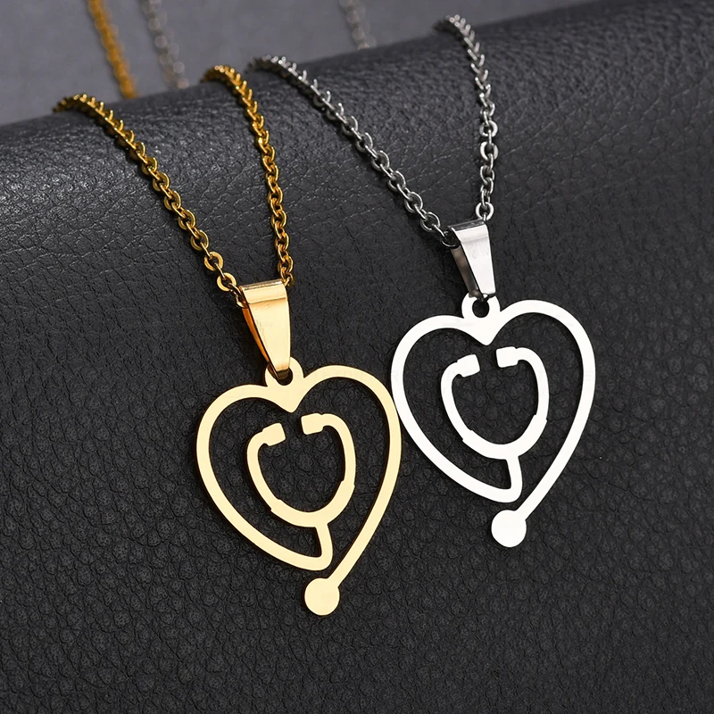 Jual Letdiffery Sederhana Medis Stetoskop Kalung   Liontin Emas CINTA Jantung Kalung untuk Wanita Dropshipping Bijoux Femme Hadiah