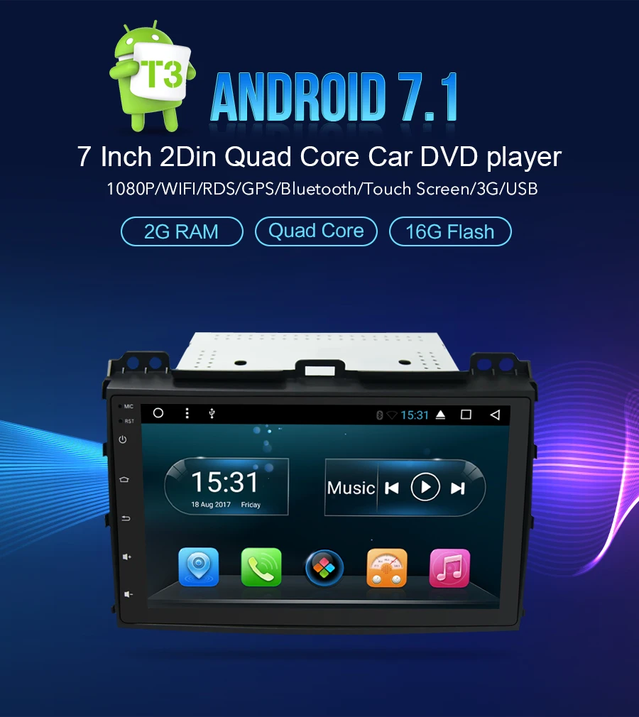 Flash Deal 9" Android 7.1 Car Radio GPS Navigation Stereo For Toyota Land Cruiser prado 120 2002-2009 Auto Multimedia Player Headunit 2GRAM 0