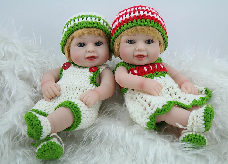 

10'' Full Silicone Lifelike Reborn Baby Twin Dolls Precious Collectible Smile Boy and Girl Dolls For Twins Baby Gifts