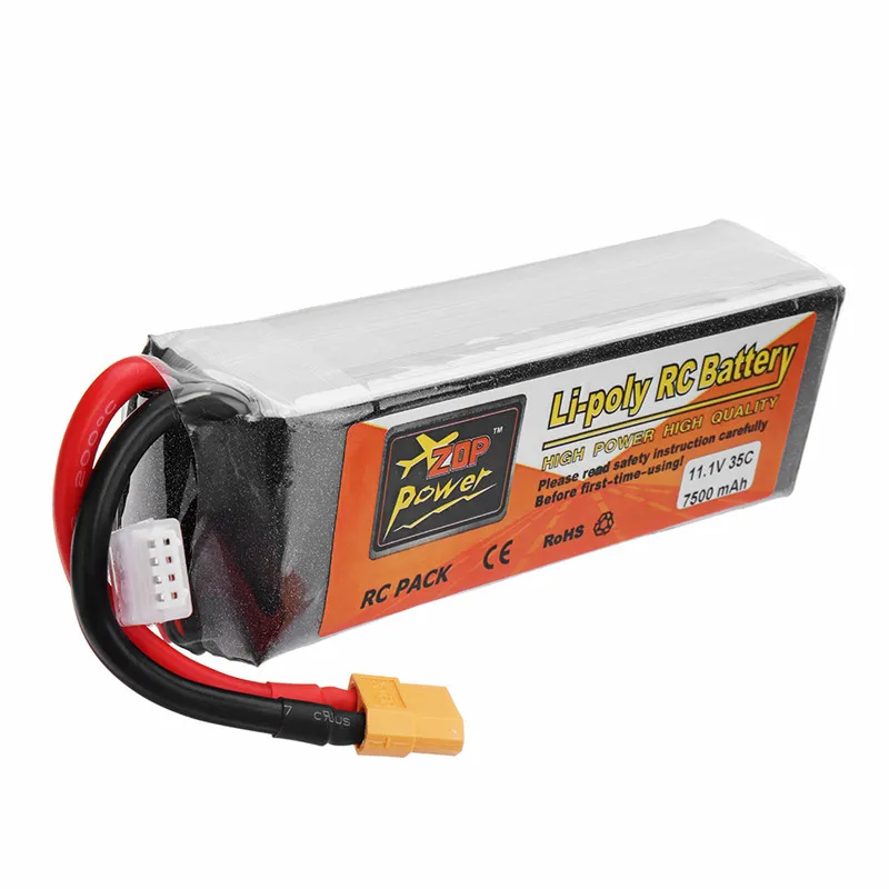Высококачественная аккумуляторная батарея ZOP Power 11 1 В 7500 мАч 35C 3S Разъем XT60 для