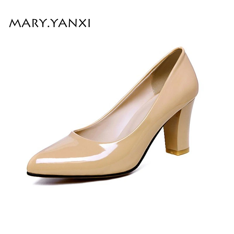 

Spring/Autumn Women Pumps Lady Shoes Big Size Patent Leather High Heel Pointed Toe Casual Slip-On Shallow Solid Classics Concise