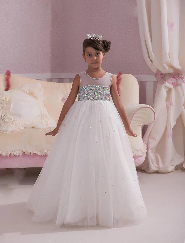 Beautiful Illusion Kids Formal Wedding Party Christening Gown Sparkly