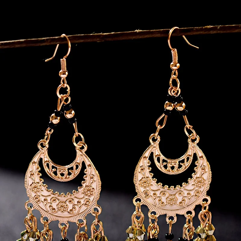 Винтажные богемные красочные бусины серьги jhumka для женщин этнические резные капли воды металла кисточкой индийские серьги Корея Oorbellen