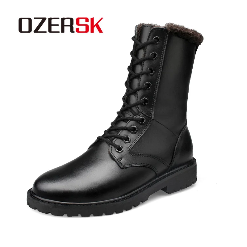 

OZERSK New Men Genuine Leather Lace-Up High Top Boots High Quality Winter Warm Causal Boots Men Safety Work Shoes Men Boots