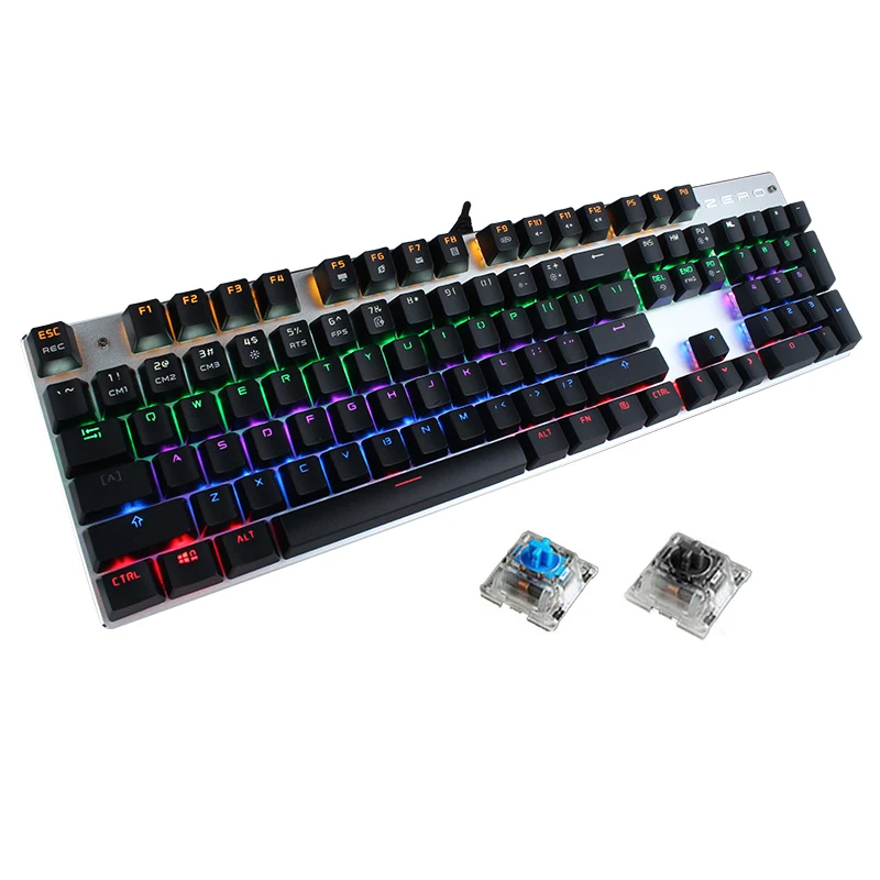 

ZERO Colorful Backlight Mechanical Keyboard 87/104 keys Blue Switch Pro Gaming Keyboards for Tablet Desktop Russian sticker