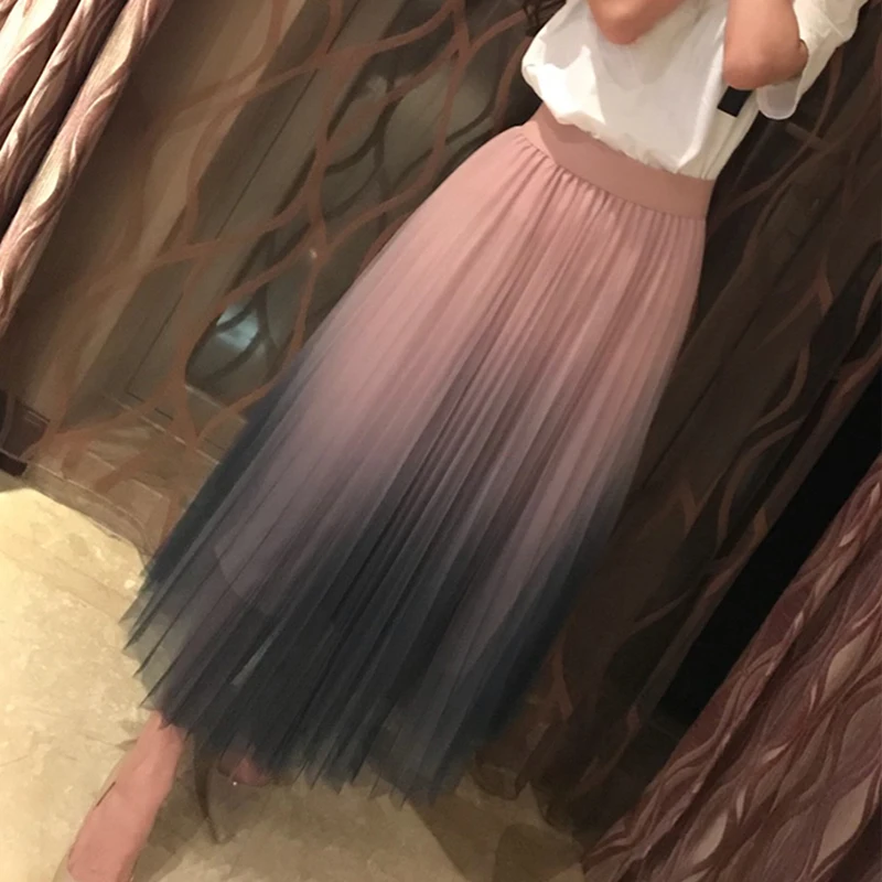 Тюлевая Женская юбка весна лето Falda Tul Mujer градиентная яркая эластичная юбка-пачка средней длины с высокой талией