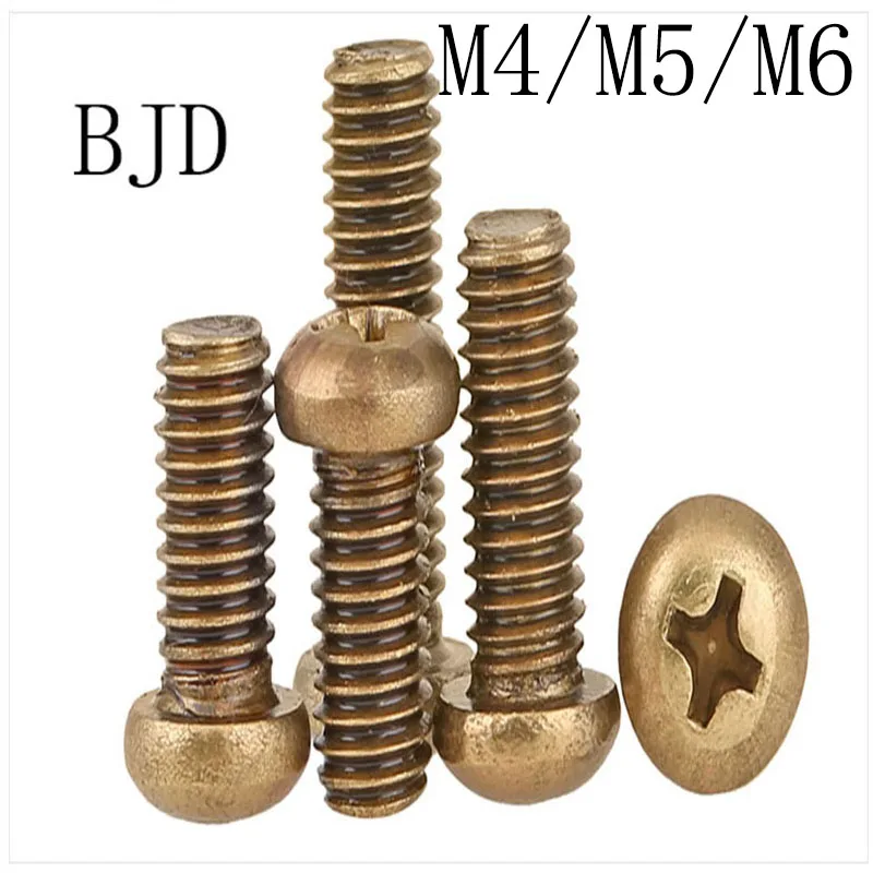 50pcs GB818 Round head Cross groove screws brass Copper M4 M5 M6 screws
