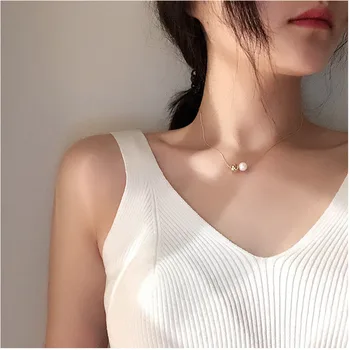 

Korea Big Pearl Necklace Pendant Clavicle Chain Fashion Female Necklace 2020 Gold Silver color Bohemian Necklace Wedding Jewelry