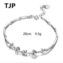 TJP Мода Серебро 925 Для женщин Браслеты ювелирных изделий Симпатичные прозрачного хрусталя цветок Дизайн девушка Браслеты для леди подарок на день рождения Рождество