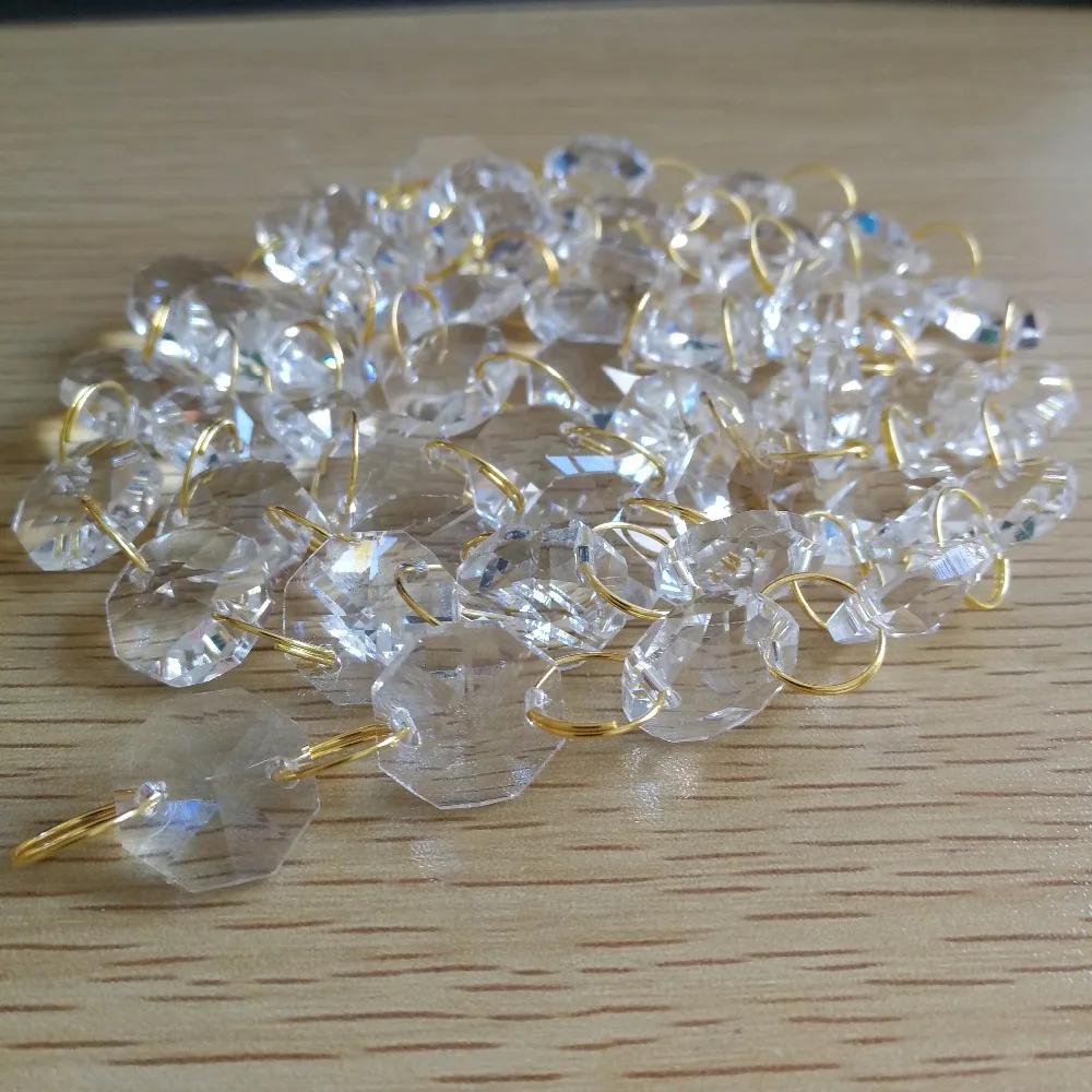 20Meters 14mm Clear Crystal Bead Strand Golden Ring Garland Strands