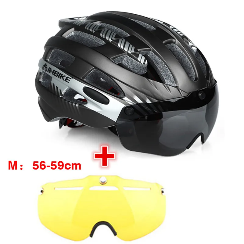 INBIKE 2 линзы ультра-светильник велосипедный шлем гоночный велосипед защитный шлем с магнитными очками горный MTB дорожный велосипедный мужской шлем - Цвет: titanium and 1 len M