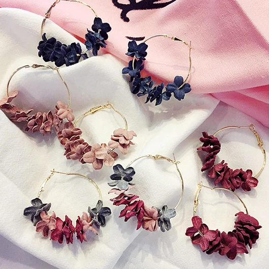 Fashion Fabric Flower Drop Earrings For Women Statement Colorful Petal Circle Big Fancy Earring Jewelry Oorbellen 1E501 drop earrings flower earrings