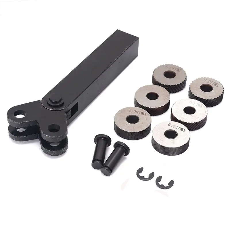 7pcs Steel Knurling Tool 0.5 1 2mm Diagonal Dual Wheel Linear Knurl Set Lathe Cutter Machine Tools Accessories