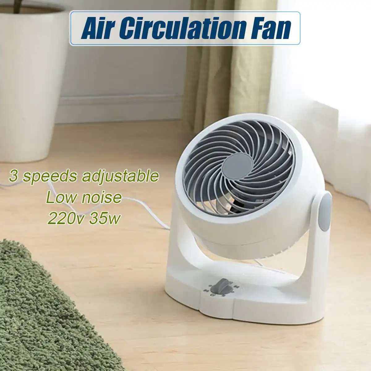 

3 Speeds 220v 35w Ventilation Fan Quiet Silent Mini Portable Air Convection Circulator Home Office Desktop Cooling Fan