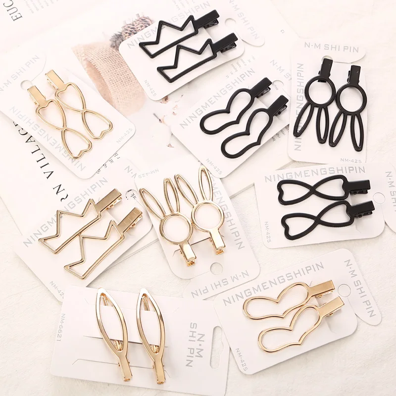 

2Pcs New Fashion Women Hair Clips Barrettes Heart Hairpins Black Gold Plated Hair Claws Hair Styling Tools For Girls Headwear
