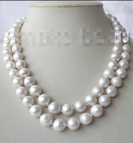 

SXT512 FREE shipping>>>> 2rows 11mm round white Edison keshi reborn freshwater pearl necklace h811 6.07