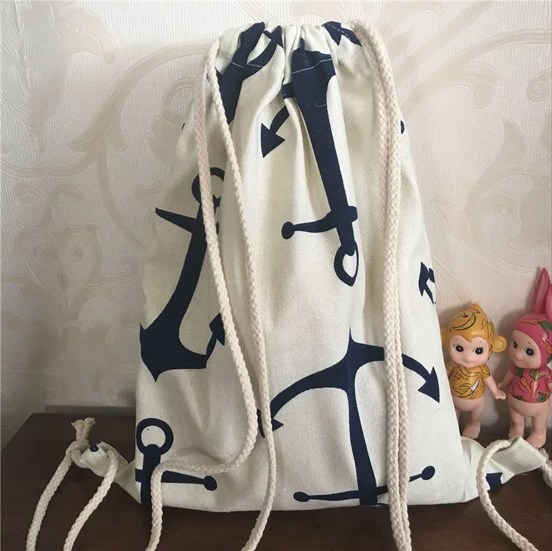 Yile Хлопок Холст Drawstring путешествия рюкзак книга рюкзак большой синий якорь B22