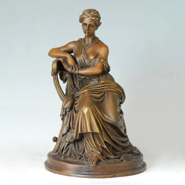 

ATLIE Antiques Classical Marble Base Bronze Women Statue sappho Figurines Sculpture Home Decoration