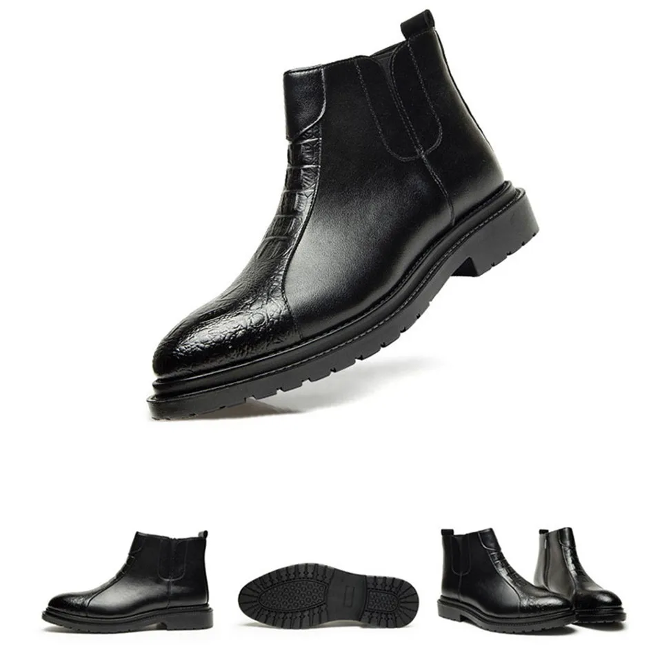 LIN KING/мужские кожаные повседневные ботинки челси; сезон весна-осень; винтажные короткие ботинки на молнии с узором «крокодиловая кожа»; однотонные мужские ботинки