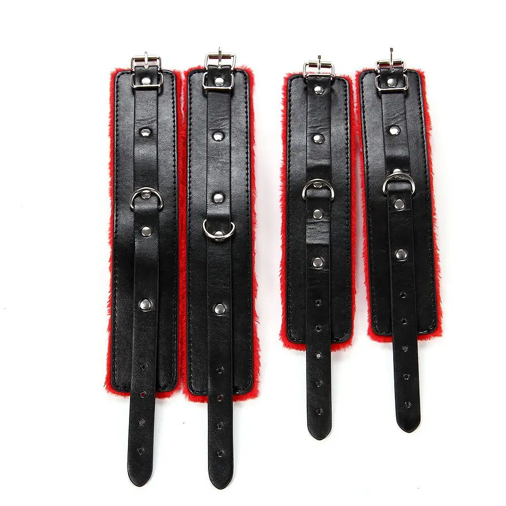  constraint sm Sexy Lingerie PU Leather BDSM Sex Bondage Set Hand Cuffs Footcuff Whip Rope Blindfold
